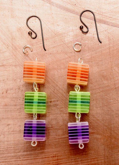 Nancy Chase's Rainbow Squared Bead Link Bracelet and Matching Earrings - , Contemporary Wire Jewelry, Loops, Wire Loop, Wrapped Wire Loop,   Rainbow Squared Bead Link Bracelet and Matching Earrings